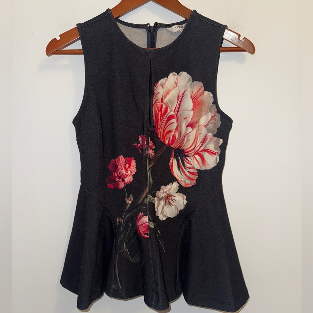 🖤 NWT Maeve Night Watch Black Floral Peplum Tank Top Size S Anthropologie - Picture 5 of 15
